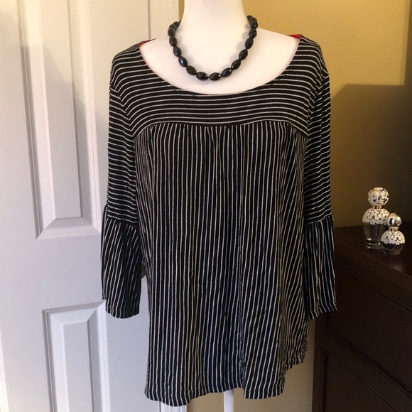 W5 Tops - W5 Anthro Bell Sleeve Black White Striped Top 1X